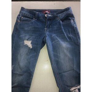 GoGo Star Ankle Crop Jeans Womens Size 1 Mid Rise Distressed Medium Wash Denim